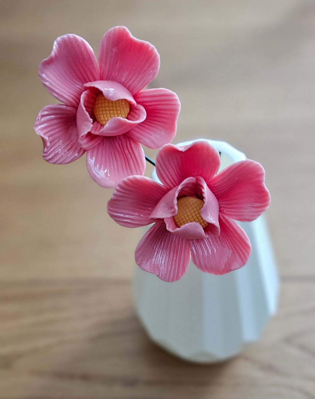 Set of 2 Pink Ceramic Flowers