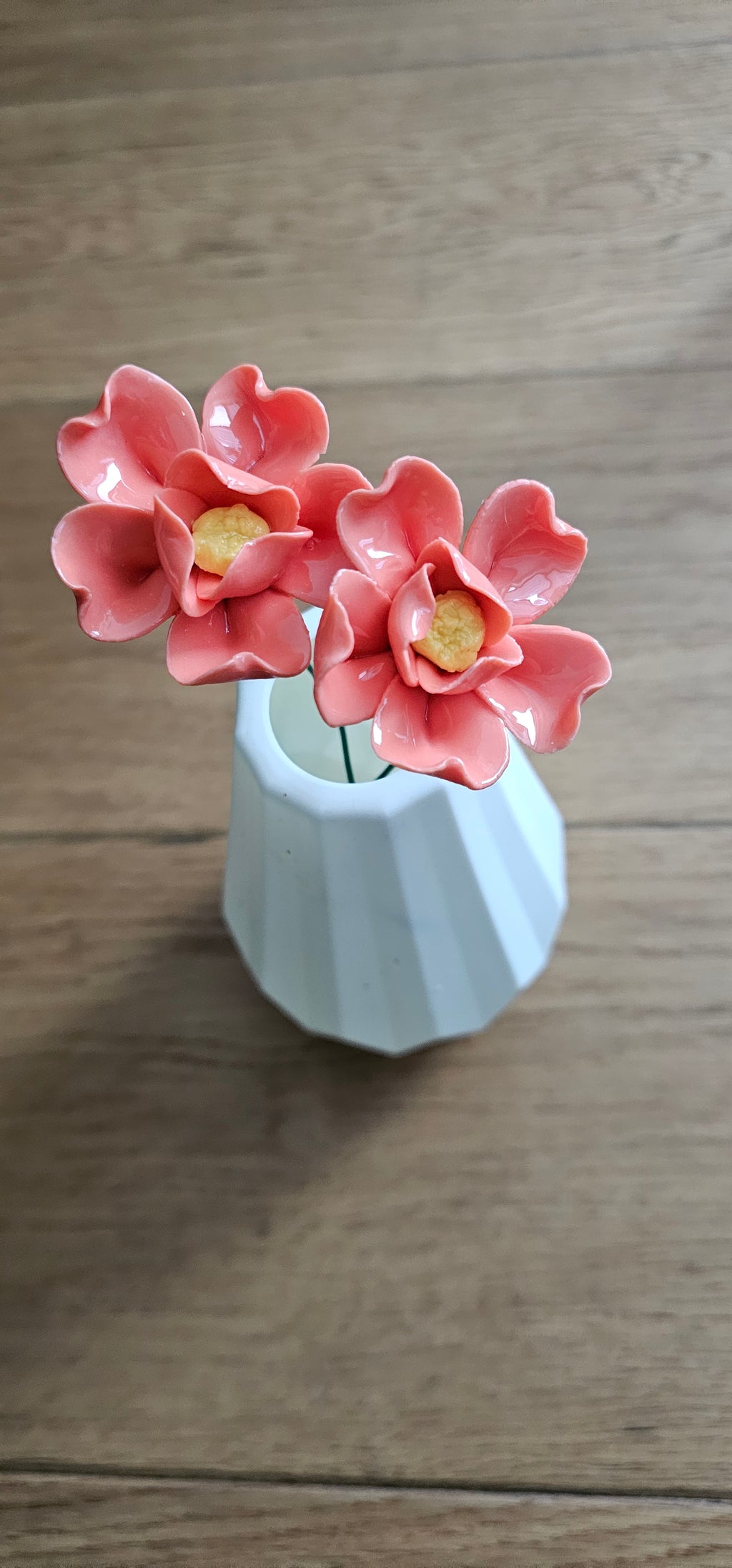Set of Two Autumn Orange Ceramic Flowers