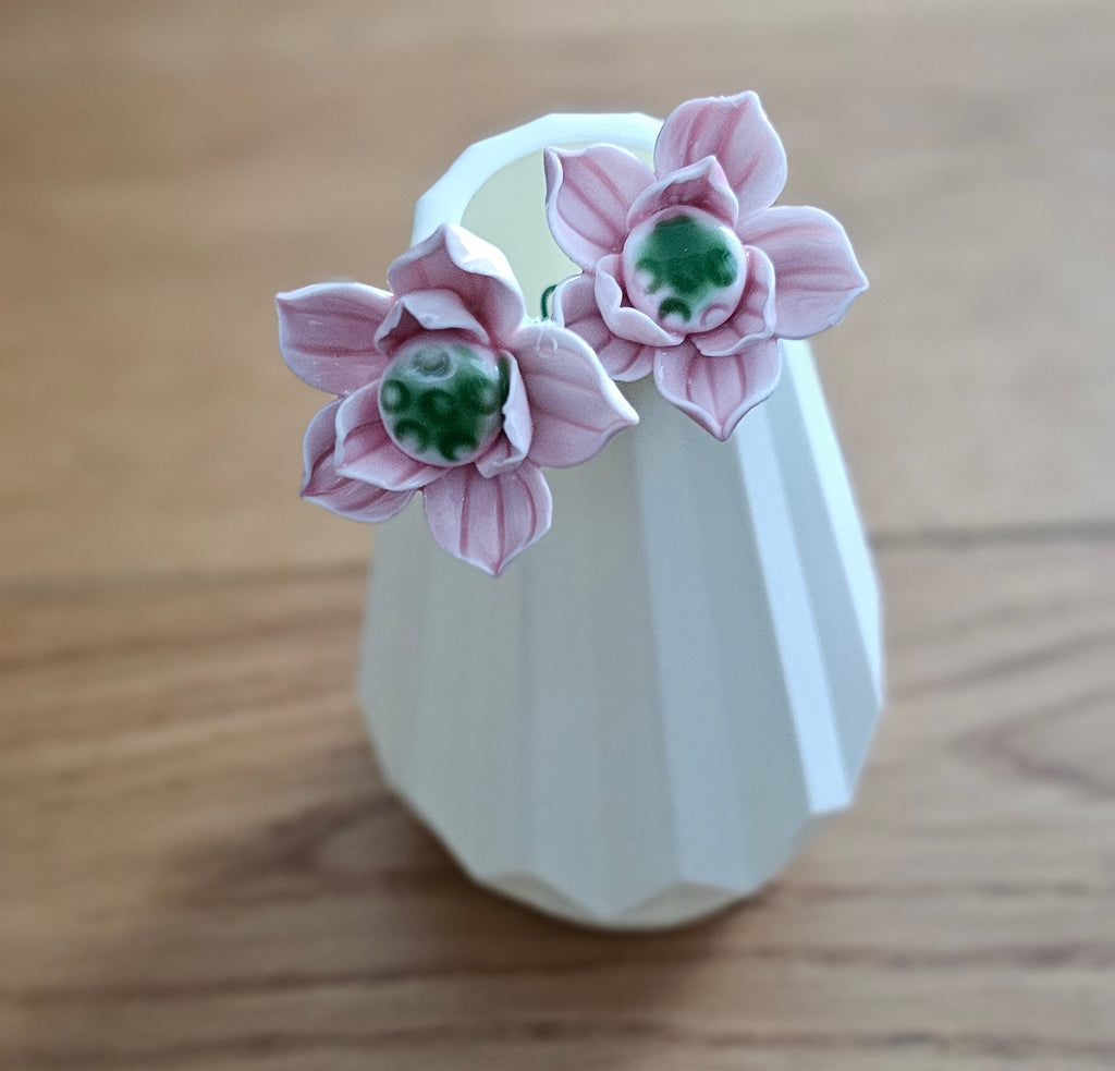 Set of Two Pink Ceramic Flowers