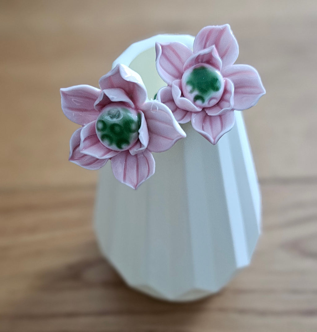 Set of Two Pink Ceramic Flowers