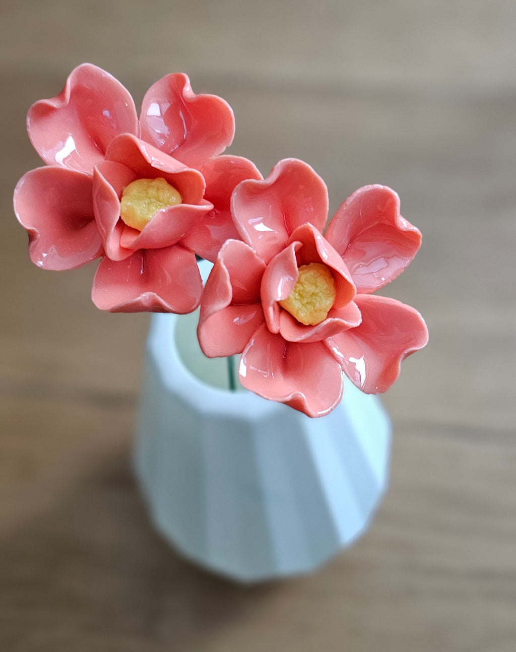 Set of Two Autumn Orange Ceramic Flowers