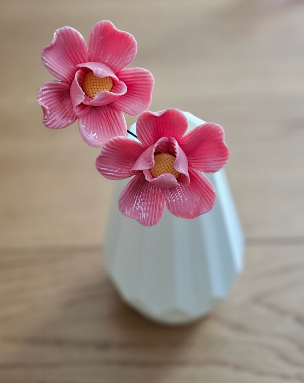 Set of 2 Pink Ceramic Flowers