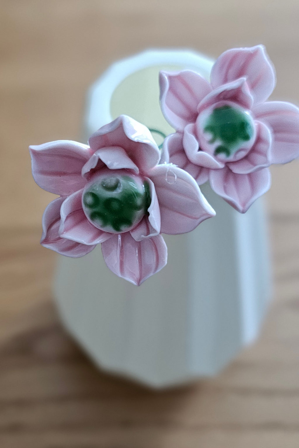Set of Two Pink Ceramic Flowers